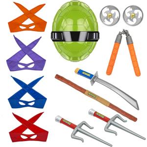 Ninja Warrior Toy Plastic Weapons Role Play Set for Boys and Girls Pretend Play Battles Dress up Party Photo Booth Props (Green)