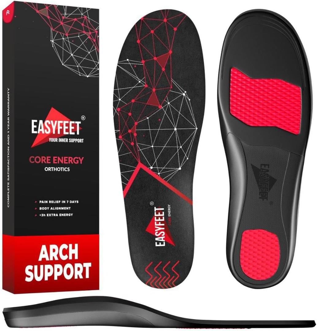 Anti-Fatigue Plantar Fasciitis Shoe Insoles - High Arch Support Insoles - Inserts Orthotics Men Women - Heel Arch Feet Pain Flat Feet - Work Boot Inserts Hiking Running (XS (Men 4.5-6.5/Women 5.5-7.5), Black)