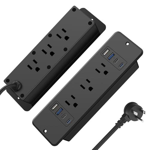 HHSOET 14 in 1 Fast Charging Recessed Power Strip, 20W Furniture Power Outlet, Flush Mount Surge Protection with 6 AC Plugs, 4 USB-A and 4 USB-C, 6ft Power Cord. (Black)