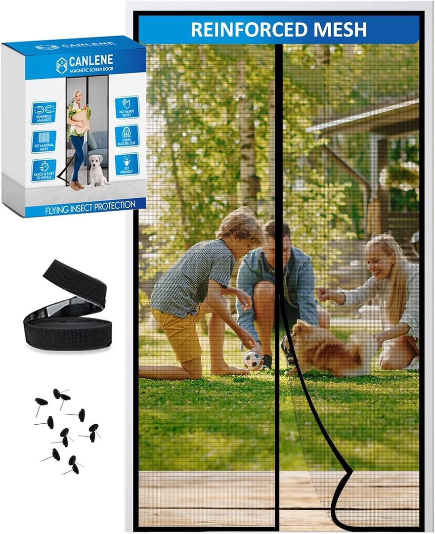 High-Density Magnetic Screen Door Mesh for Home and Patio, Tear Resistant Backdoor Screen Net with Magnetic Closure (Fit Door 30"x96"/Screen 33"x98", Black Pet)
