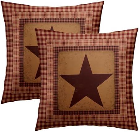 Imiss Western Pillow Covers 18x18 Inch Set of 2 Texas Star Throw Pillow Covers Red ​Check Star Pillow Cushion Country Star Classic Outdoor Decorative Pillow Case for Couch Sofa Bedroom