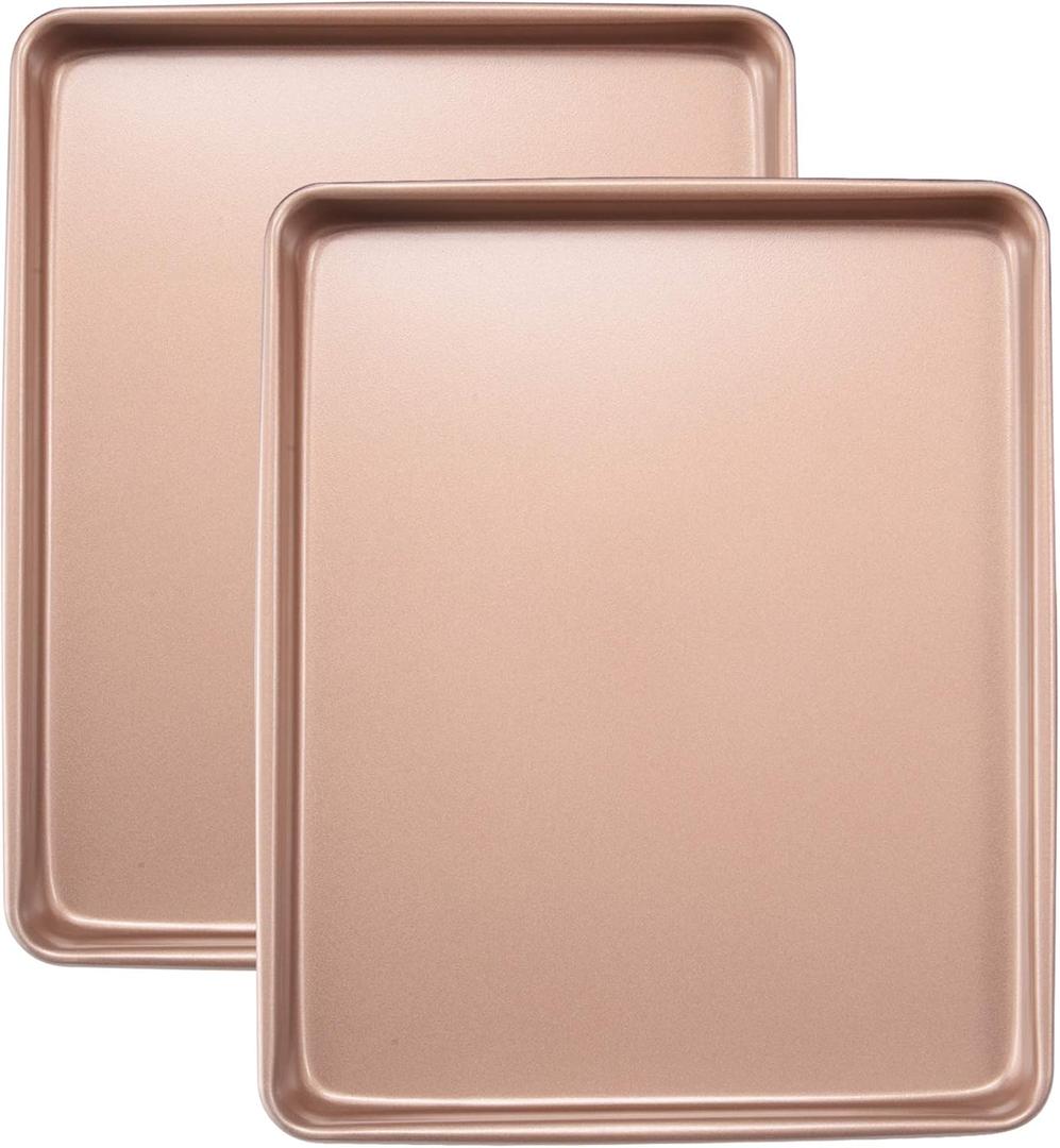 Heavy Duty Baking Sheets for Toaster Ovens - 12.5x10.5 Inch Nonstick Cookie Pan Set (0.8mm 2X Thicker Carbon Steel) Warp & Rust Proof, PFOA Free -Champagne Gold Trays