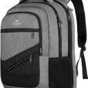 MATEIN Extra Large Laptop Backpack 18.4 Inch, Airplane Approved Travel Backpack with Luggage Strap and Anti Theft Pocket, 50 L College Computer Carry On, Gifts for Business Work Men, Grey Black