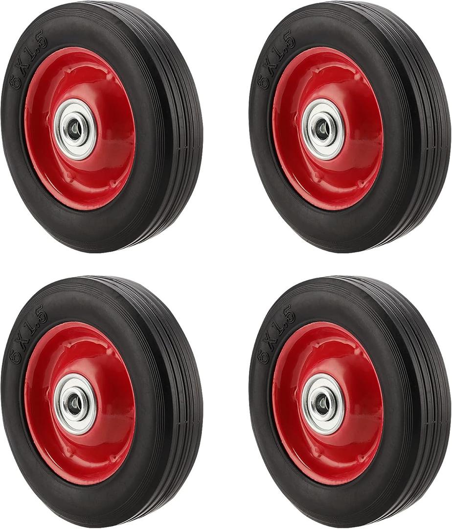 MOUYAT 4 Pack 6 Inch Solid Rubber Replacement Tires, Flat Free Hand Truck Wheel with 5/8 Inch Axle Size, Heavy Duty Solid Rubber Wheels for Hand Truck, Dolly, Wheelbarrows
