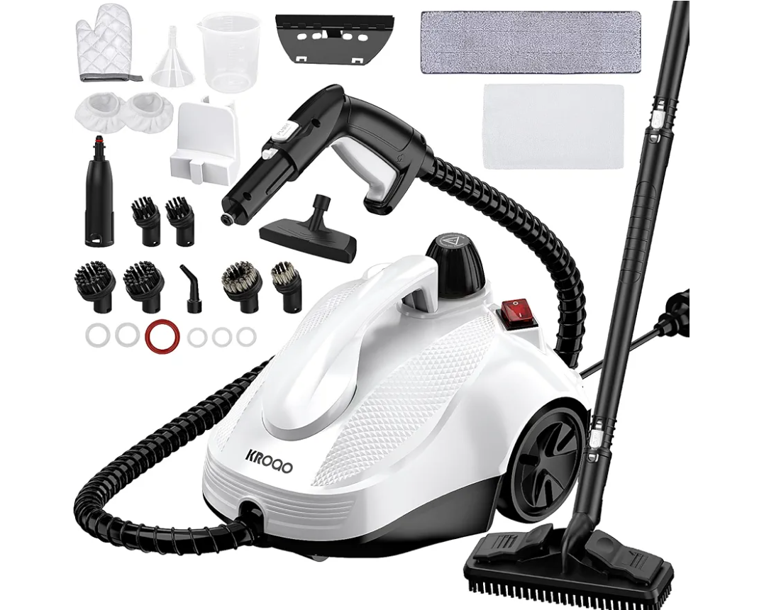 Steam Cleaner, Steam Mop with 23 Accessories, Powerful Multipurpose Portable Steamer for Cleaning to Remove Grime, Grease, for Multi-Purpose and Multi-Surface Floors, 16.4ft Power Cord, White
