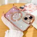 Fiyart Designed for iPhone 15 Case,Compatible with MagSafe Love Heart Plating Camera Protection TPU Magnetic Glitter for Women Girls Shockproof Phone Bumper 6.1"-Pink