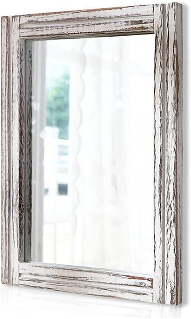 AAZZKANG Wall Mirror with Wood Framed Rustic Mirrors for Wall Rectangle Decorative for Bedroom Bathroom Living Room Entryway Farmhouse Hanging Small (16"L x 12"W)