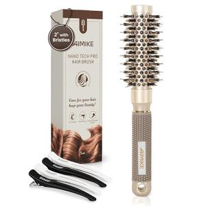 AIMIKE Round Hair Brush, 1 inch Barrel with Boar Bristles, Nano Thermal Ceramic & Ionic Tech, for Blow Drying, Styling, Curling and Shine + 4 Clips (Gold, Unisex, Fine Hair, Short Hair, AntiFrizz)