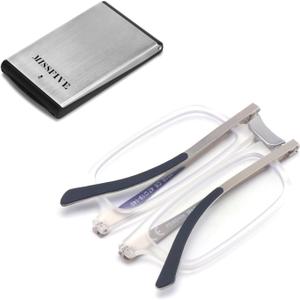 Missfive Premium Folding Foldable Reading Glasses for Men Women Blue Light Blocking, Super-Thin Portable Travel Pocket Readers with Durable Metal Case, Clear Frame, 1.5x