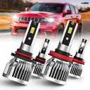 Led Headlight Bulbs, compatible with (2011-2016) Jeep Grand Cherokee led headlights, 9005/hb3 High Beam & h11/h8/h9 Low Beam LED Headlight Bulbs, Pack of 4