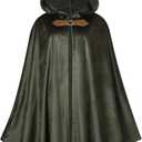 GRAJTCIN Renaissance Hooded Cape Velvet Cloak Victorian Capelet Medieval Hobbit Halloween Costume (100 CM/39 inch, Green)
