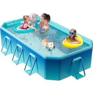 Foldable Pool, Non-Inflatable Swimming Pool for Kids, Adults and Pets,Large Foldable Pool with Equipped with Sturdy Metal Brackets, Suitable for Outdoor Backyard Gardens 116"  65"  19"