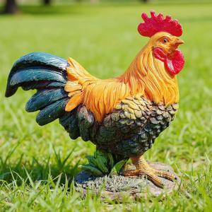 Rooster Chicken Figurine, 5.7" Lifelike Chicken Statue Resin Rooster Decor for Garden Outdoor Kitchen Yard Outside Lawn Farmhouse Decoration