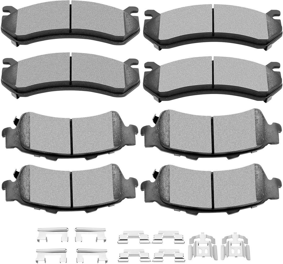 SCITOO Disc Brake Pads Kits Front Semi-Metal Rear Ceramic 8pcs Fit for Chevy Astro Avalanche Silverado 1500 HD Suburban 1500 Tahoe, for GMC Safari Sierra 1500 HD Yukon/Yukon XL 1500
