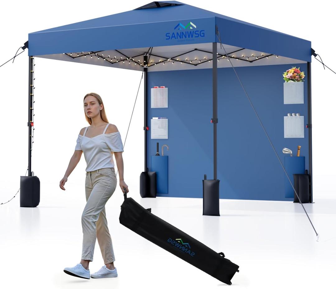 8X8 Pop Up Canopy Tent,Removable Pockets Sidewall for Extra Storage,Easy Up Canopy,Heavy Duty One Person Set Up Event Tent,Blue