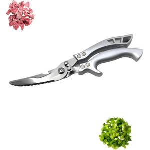 Poultry Shears - Heavy-Duty Kitchen Scissors with Fish Scaler & Bottle Opener, 2CR14 Stainless Steel, Spring Loaded, Multi-Purpose Scissors for Meat, Chicken, and Fish, Dishwasher Safe.