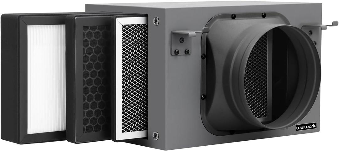 3-Layer Purification Filter Box 6" with High Efficacy Hepa and Carbon Filter, Fit 6 Inch Inline Duct Fans for Fresh Air Intake and Ventilation System (7.9" x 11.8" x 11.8")