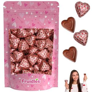 2 x Fruidles Valentine's Milk Fudge Chocolate Hearts, Milk Creamy Chocolaty Hearts, Holiday Treats, Individually Wrapped Foils, Kosher Certified Dairy (1 Pound) (EXP 11/02/27)