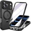 for iPhone 17 Pro Max Case with Invisible Magnetic Stand, Compatible with Mag-Safe Translucent Matte with Built-in Screen Protector, Shockproof Protective Phone Case for Women Men, Black