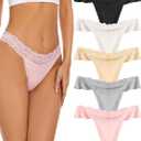 voenxe Seamless Thong for Women,No Show Lace Underwear,Ladies Breathable Comfort Panties Soft Laser Cut Undies,Tanga,5-Pack (Small, Basic)