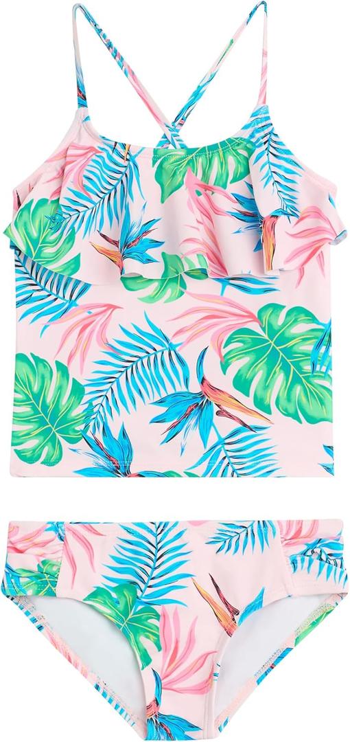 Kanu Surf Girls Charlotte Flounce Tankini Beach Sport 2-Piece Swimsuit (4, Kylie Pink)