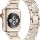 Bling Bands Compatible with Apple Watch Band 42mm/41mm/40mm/38mm Iwatch Series 11/10/9/8/7/6/SE/5/4/3/2/1, Women Metal Rhinestone Dressy Replacement Wristband, Champagne Gold
