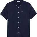 Lacoste Men's Regular Fit Linen Casual Button Down (XX-Large, Navy Blue)