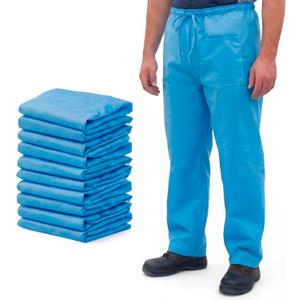 Geiserailie 10 Pcs Disposable Scrubs Pants M Size Blue Nonwoven Breathable Work Pants for Men Women, Adjustable Drawstring Tie Waist, Lightweight Protective Trousers with 2 Pockets