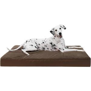 KSIIA Orthopedic Dog Bed Crate Waterproof Pet Mats for Large Dogs Deluxe Plush Washable Pet Bed with Egg Crate Foam & Removable Cover, 35 x 22 Inch, Brown