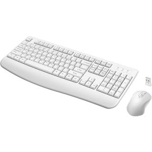 Wireless Keyboard and Mouse Combo, Full-Sized 2.4GHz Wireless Keyboard with Comfortable Palm Rest and Optical Mouse for Windows, Mac OS PC/Desktops/Computer/Laptops (White)
