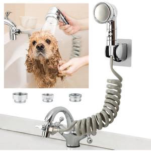ZCONIEY Sink Faucet Sprayer Attachment Hair Pet Rinser Showerhead with Stop Water-saving Function (1-Silver Sink Shower Set)