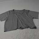 Real Essentials 1 Pack: Women's Dry-Fit Short Sleeve V-Neck Crop Top Boxy Athletic Tee Gray XL
