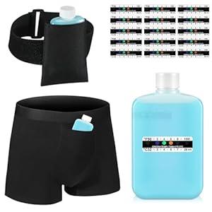 Cuffbow 19 Pcs Urine Test Complete Kit, Include 1 Urine Bottle 15 Temperature Test Strips 1 Storage Pouches 1 Hidden Leg Strap and 1 Lining Pocket Boxer Brief for Travel Lab Testing(Medium)