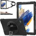 ZenRich Samsung Galaxy Tab A8 Case 10.5'' 2022 (SM-X200/X205/X207), Shockproof Case with 360 Rotating Stand/Hand Strap/Shoulder Strap for Galaxy Tab A8 10.5'' Tablet - Black