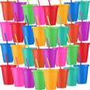 Sieral Cups with Straws and Lids Kids Tumbler with Straw Reusable Water Bottle Iced Coffee Travel Mug Adults Plastic Cups for Parties 16 oz (Candy Colors, 30 Pack)
