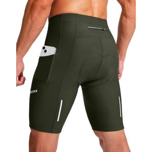Bikewa Men's Bike Shorts 3D Padded Cycling Road Biking Mountain Riding Biker Bicycle UPF 50+ Cycle Shorts Zipper Pockets (Medium, Olive Green)
