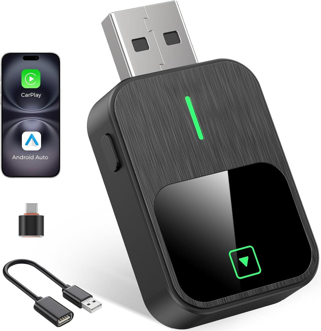 Wireless CarPlay & Android Auto Adapter 2-in-1, Convert Wired to Wireless, Plug & Play CarPlay Dongle, Auto-Connect, No Delay, USB A/Type-C Mini Size Car Play Adapter for Apple iPhone/Android