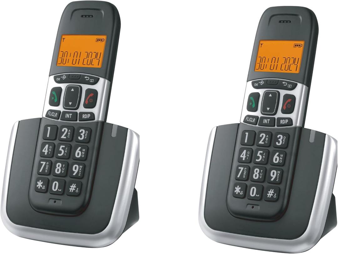 Ornin D1004 Cordless Phone for Home, ECO Technology, 1.6 Amber LCD Display, Caller ID, Big Buttons, Speakerphone(Twin Pack)