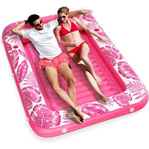 Inflatable Tanning Pool Lounger Float - Jasonwell 4 in 1 Sun Tan Tub Sunbathing Pool Lounge Raft Floatie Toys Water Filled Tanning Bed Mat Pad for Adult Blow Up Kiddie Pool Kids Ball Pit Pool (X-Large, Rose Pink)
