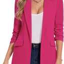 MINTLIMIT Blazer for Women Open Front 3/4 Ruched Sleeve Suit Jacket Notched Collar Casual Work Office Blazers with Pockets (Large, Hot Pink)