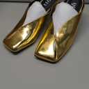 Gold Womens Kitten Heels Square Closed Toe Slip On Mule Sandals Dress Pumps 7