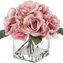 Pink Artificial Flowers in Vase - Hydrangea, Peony, Rose Silk Floral Arrangements for Home Office Table Shelf Decor