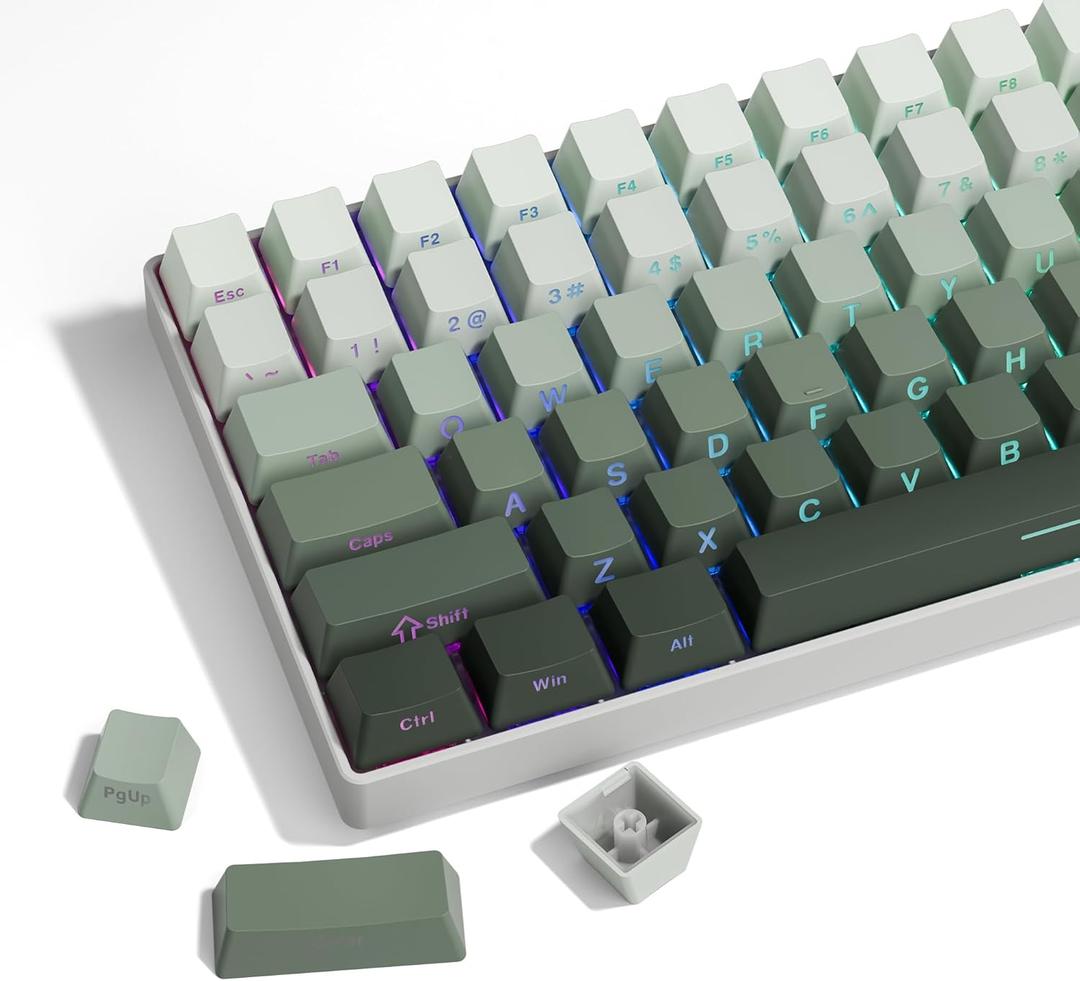 XVX Shine Through Gradient Seaweed Green Keycaps - 136 Keys, Side Print, Double Shot PBT, OEM Profile for Cherry Gateron MX Switches