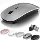 Mouse for Laptop Wireless Bluetooth - MacBook Air Mac Pro PC iPad Optical Rechargeable Silent Mouse with Jiggler Dual Mode Switch Bluetooth 5.2/3.0 and 2.4GHz USB-A and Type-C Receiver Gray