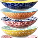 Selamica Porcelain 40oz Large Bowls 9 inch Big Pasta Salad Bowls, Microwave and Oven Safe, Colorful, Set of 6 (Assorted Colors)