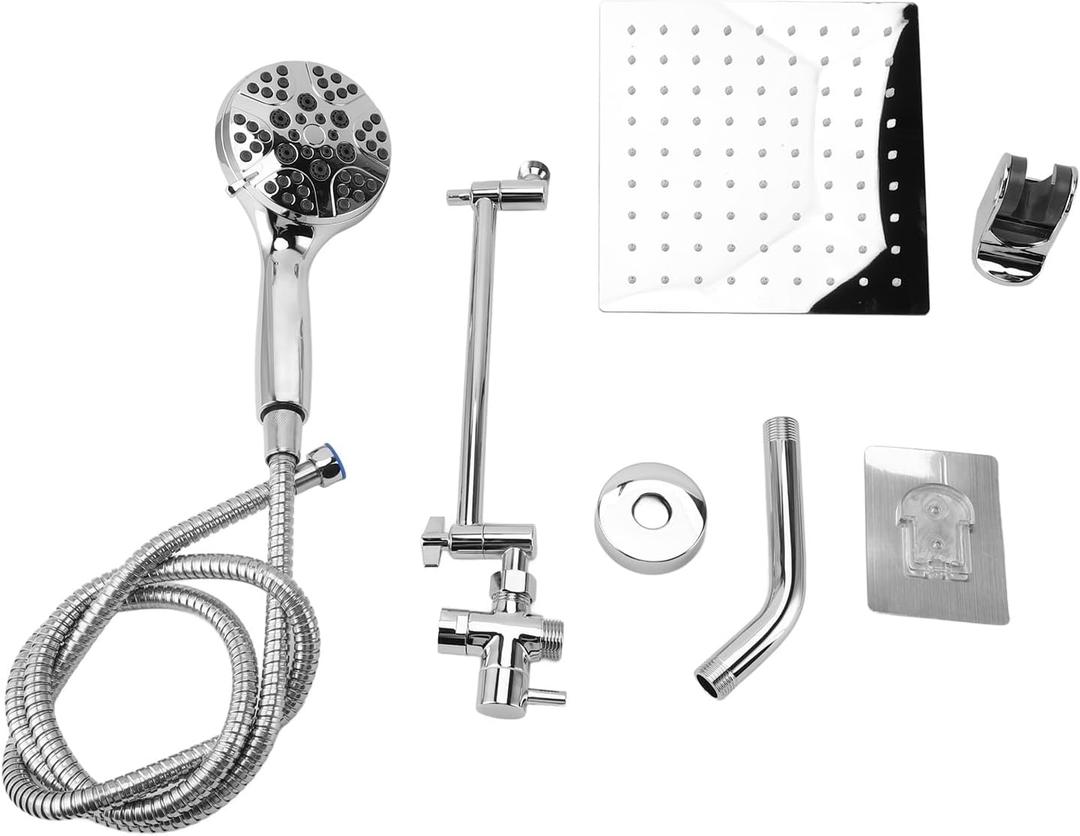 Shower System,Bathroom Rain Mixer Shower Combo Set with Wall Mounted Rainfall Shower Head Diverter Flexible Hose Adjustable Extension Arm