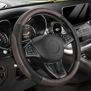 SEG Direct Steering Wheel Cover for Car, Standard Size 14.5-15 inch, Auto Interior Accessories, Black and Dark Brown