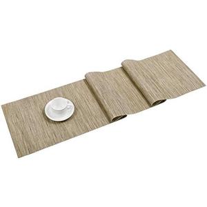 SHACOS Woven Vinyl Table Runner Indoor Outdoor 12x54 inch Kitchen Dining Table Runners Wipe Clean Washable PVC Table Runner, Bamboo Tan