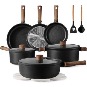 CAROTE Nonstick Pots and Pans,Cookware Set 16pcs Kitchen Cooking Sets, Pot and Pan Non Stick w/Frying pan (Black)
