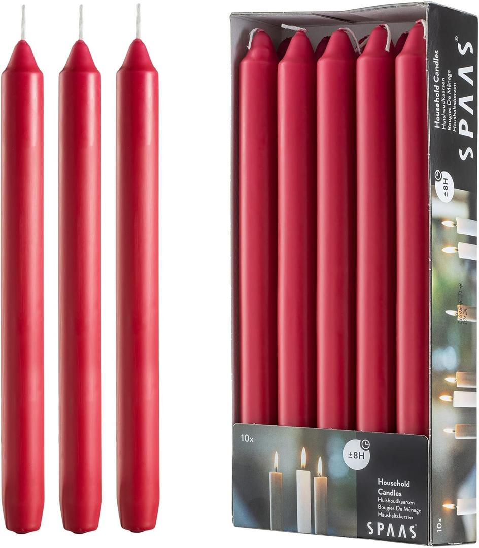 Red Taper Candles for Christmas - Set of 10 Dripless Candle Sticks - 9.5" Dinner Table & Home Decoration Candles - 8 Hour Burn Time
